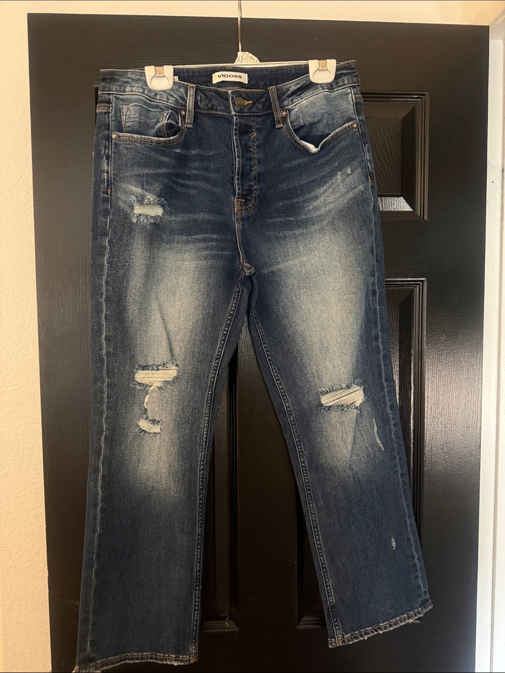 Vigoss Women’s Straight-Leg Distressed Jeans - Dark Blue Wash